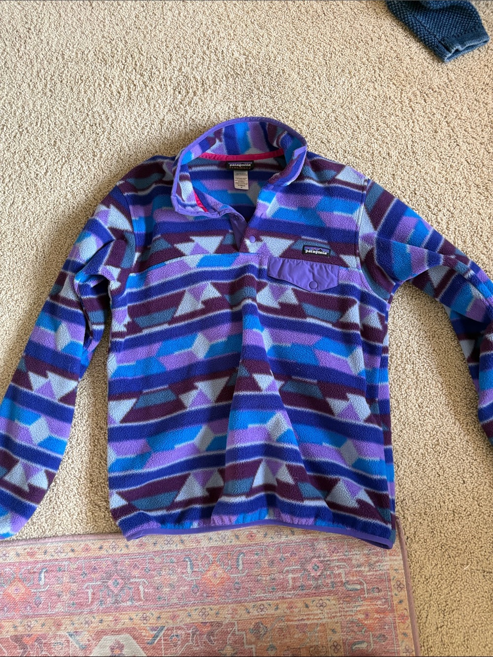 Patagonia Purple and Blue Geometric Snap-T Pullover